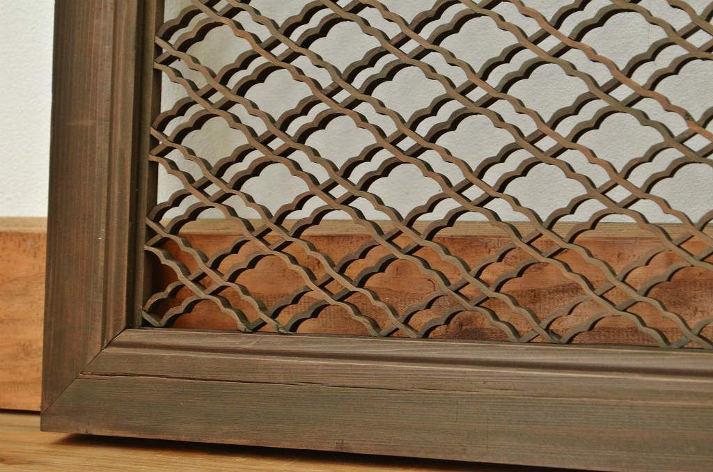 古民具・骨董 珍しい青海波紋様の組子欄間2枚セット