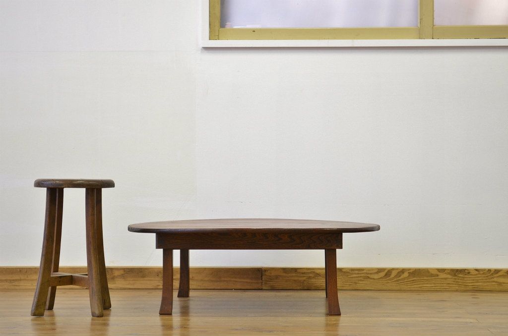 アンティーク家具　古い木の無垢材アンティーク丸ちゃぶ台