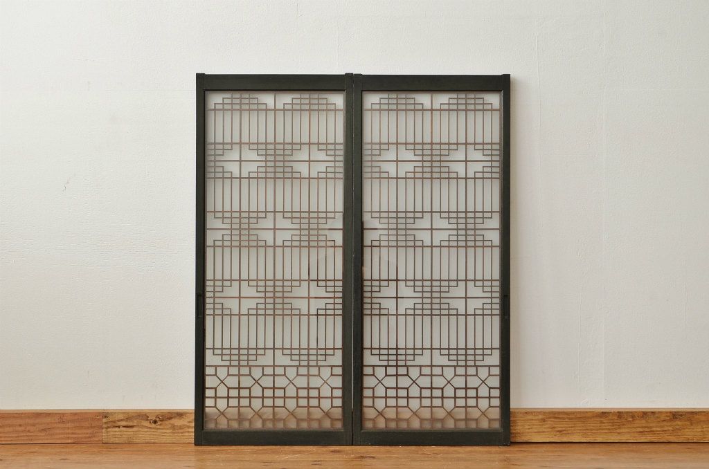 古民具・骨董 素敵な格子の書院戸2枚セット(建具)?