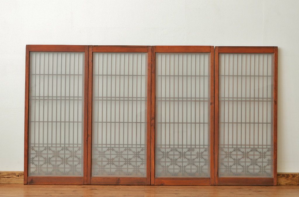 古民具・骨董 ガラス入り書院戸4枚セット(建具)
