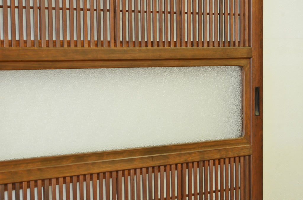 古民具・骨董 腰板欅のダイヤガラス格子戸4枚セット(裏障子付き)