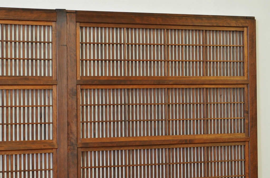 古民具・骨董 腰板欅のダイヤガラス格子戸4枚セット(裏障子付き)