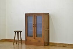 レトロ家具　アンティーク シンプルなモールガラスの引き出し付き本箱(収納棚)昭和レトロ
