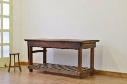 アンティーク家具　極厚無垢材の工場用アンティーク大型作業台(テーブル)