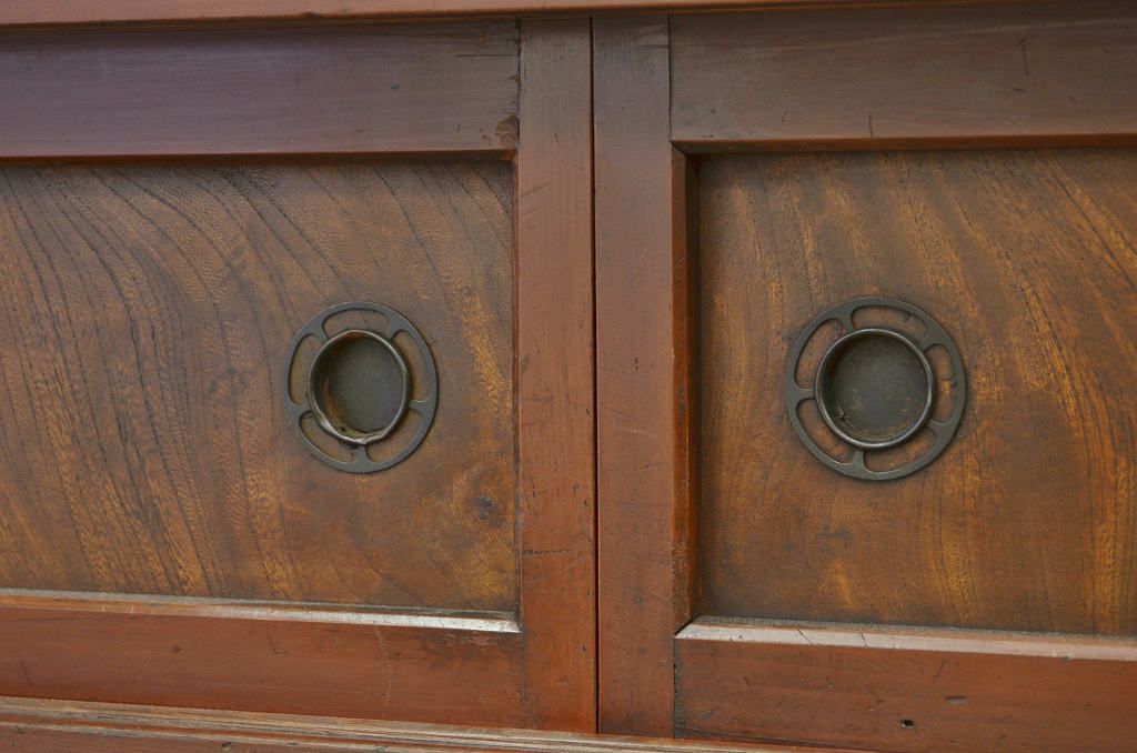 アンティーク家具　古い木の結霜ガラス水屋箪笥サイドボード?