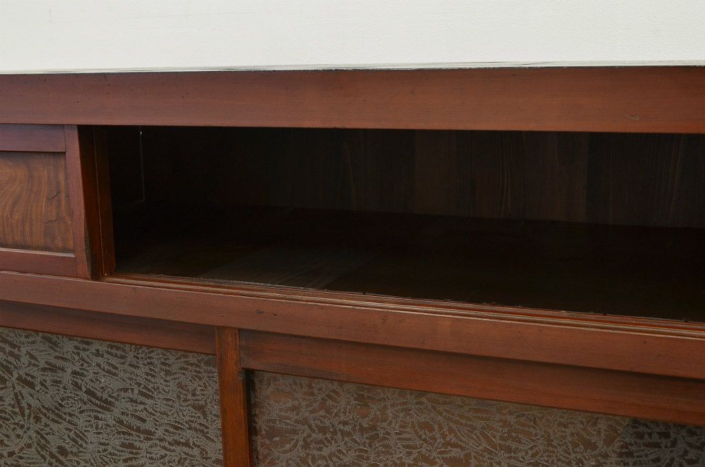 アンティーク家具　古い木の結霜ガラス水屋箪笥サイドボード?