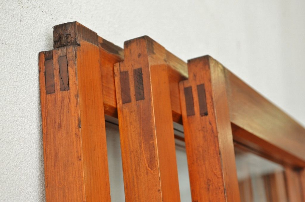 古い木の腰板栗材アンティークガラス引き戸3枚セット(扉、建具)