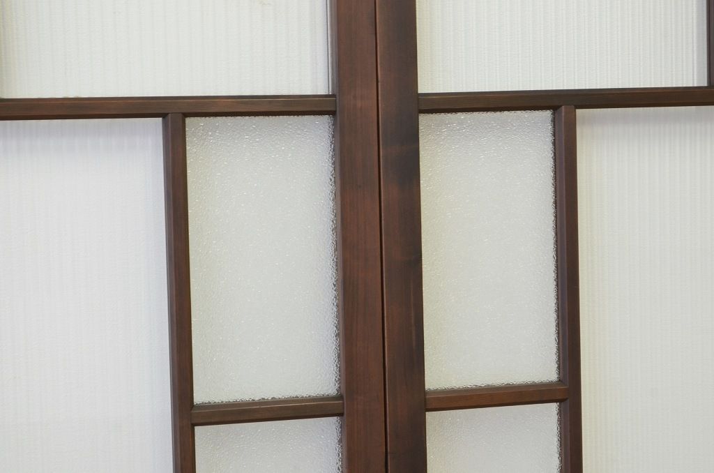 古民具・骨董 重厚なガラス入り無双引き戸4枚