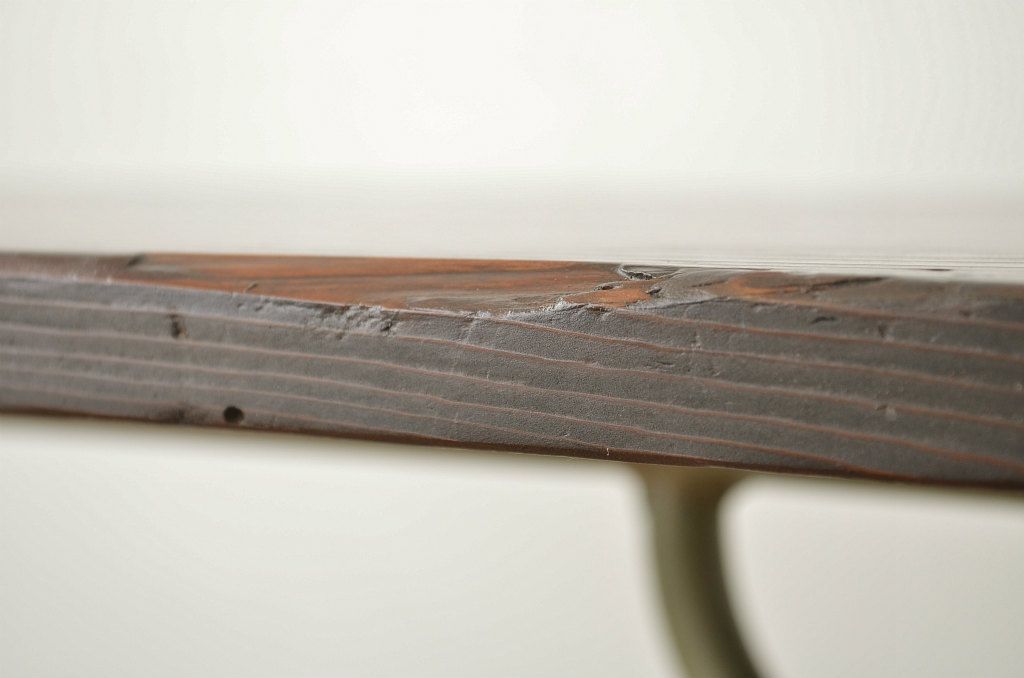 アンティーク家具　古い病院の天板無垢材の伸縮鉄脚テーブル5(作業台/キャスター付き)(サイドテーブル)