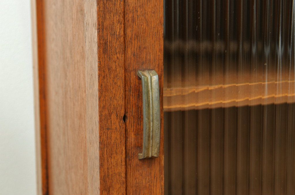 アンティーク家具　モールガラスの引き出し付きサイドデスク?(作業台・収納棚)
