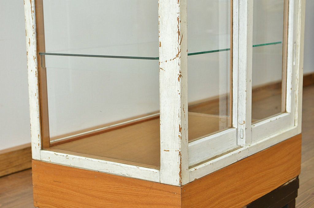アンティーク家具　人気の縦型ペイントガラスケース(ショーケース)