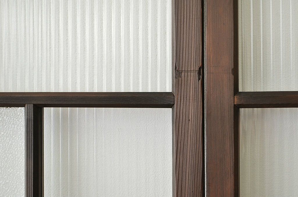 古民具・骨董 腰板欅の色ガラス入り高級引き戸3枚セット(建具・ガラス戸)
