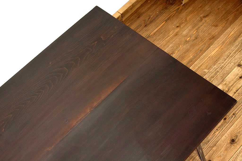 アンティーク家具　★アンティーク 天板無垢板の鉄脚テーブル?(作業台・アイアン)