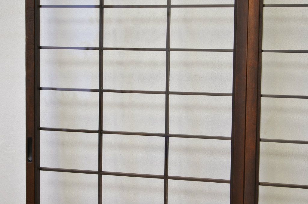 アンティーク　すりガラス入り!細身の格子引き戸2枚セット
