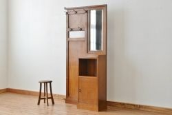 アンティーク雑貨　昭和レトロ　古いナラ材の鏡付き帽子掛けホールスタンドコート掛け(ハンガー/ホールハンガー)