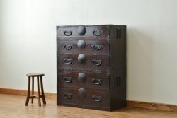 アンティーク家具　アンティーク☆重厚な五丁引き上下重ね時代箪笥(古民具・骨董)