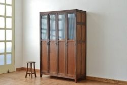 レトロ家具　昭和レトロ 希少 古い木のモールガラスアンティークロッカー?4人用
