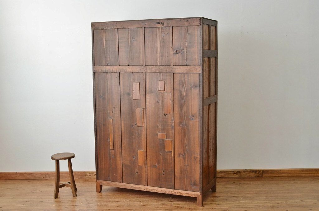 レトロ家具　昭和レトロ 希少 古い木のモールガラスアンティークロッカー?4人用