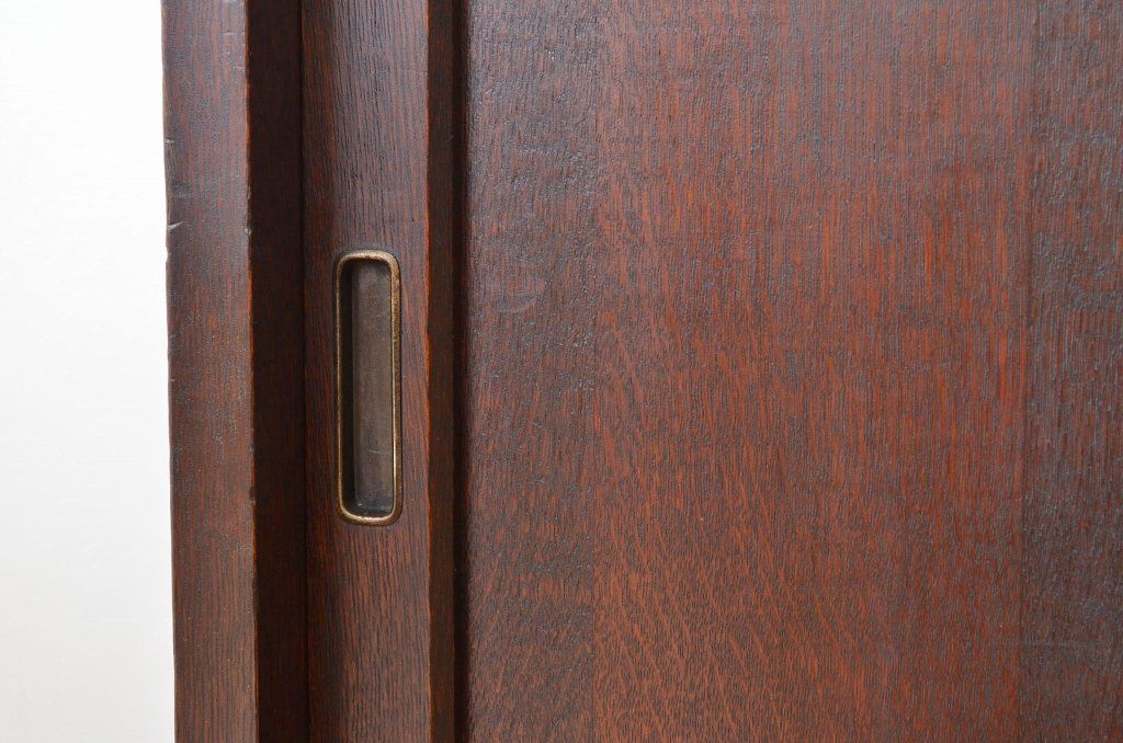 アンティーク家具　アンティーク特別注文造りナラ無垢材のダイヤガラス収納棚(食器棚キャビネット)