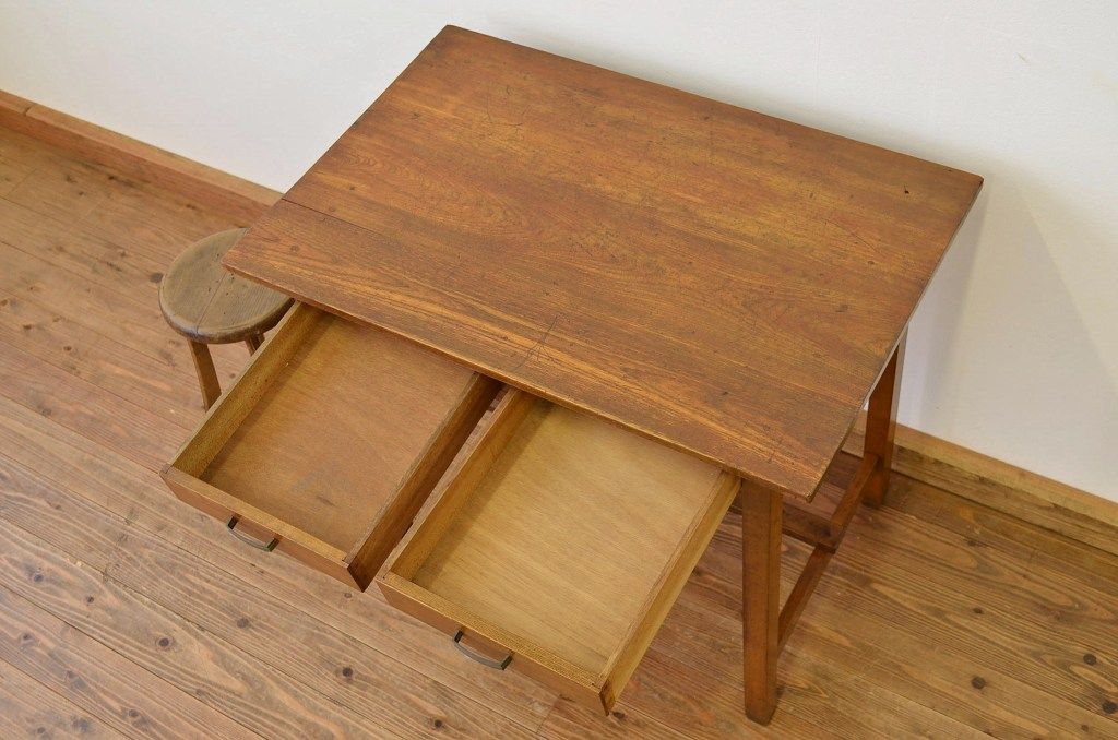 レトロ家具　昭和レトロ 古い栓無垢材のシンプルな平机2(テーブル・作業台)