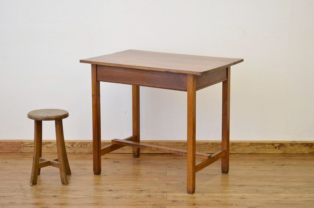 レトロ家具　昭和レトロ 古い栓無垢材のシンプルな平机2(テーブル・作業台)