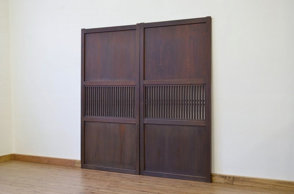 ★美品 シックな格子帯戸2枚セット(アンティーク建具・引き戸)