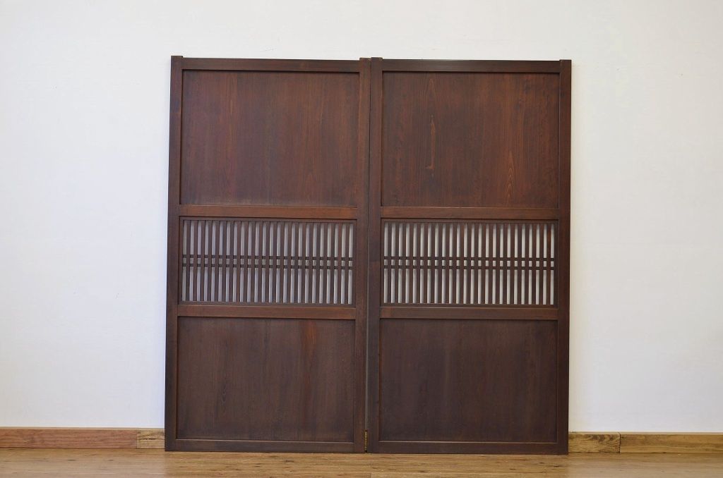 ★美品 シックな格子帯戸2枚セット(アンティーク建具・引き戸)