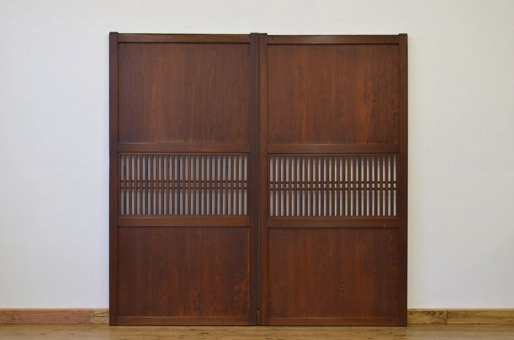 ★美品 シックな格子帯戸2枚セット(アンティーク建具・引き戸)