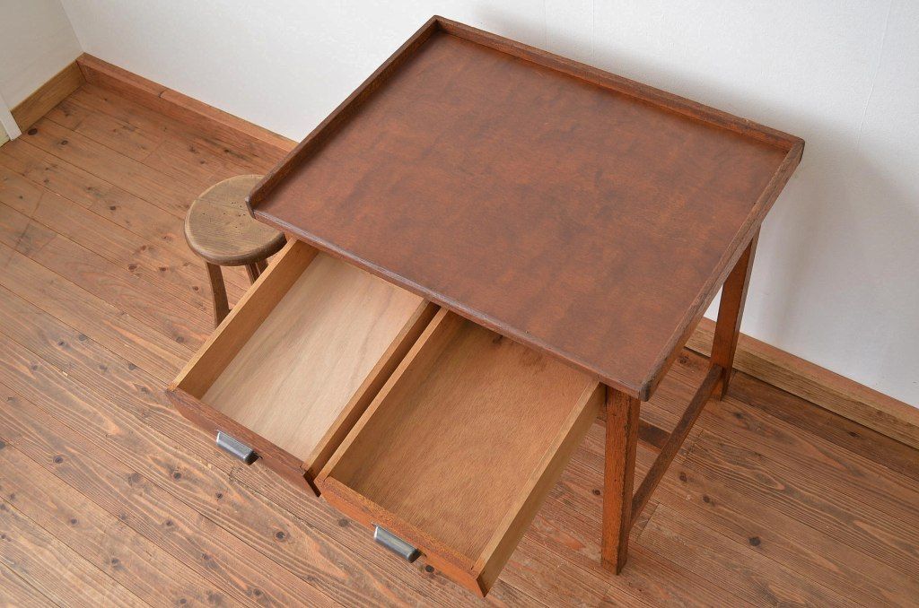レトロ家具　昭和レトロ 縁付きデザインのかわいい平机(デスク)?作業台