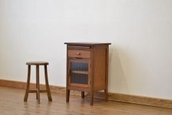 レトロ家具　昭和レトロ　モールガラスの引き出しテーブル付きサイドデスク?