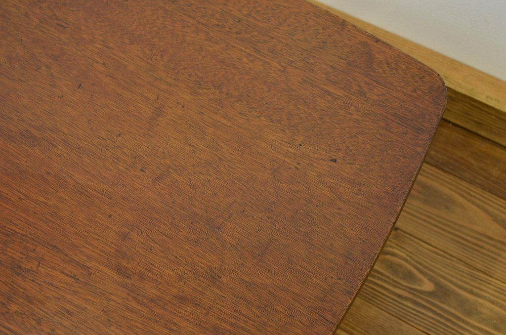 レトロ家具　天板一枚板のレトロな角ちゃぶ台(折り畳みテーブル)