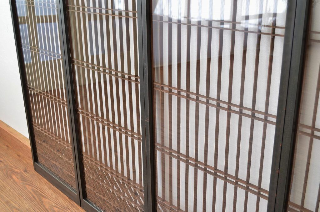 古民具・骨董 ガラス入り格子書院戸4枚セット