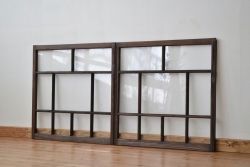 昭和レトロ 古い木のアンティークガラス引き戸2枚セット(窓 建具)