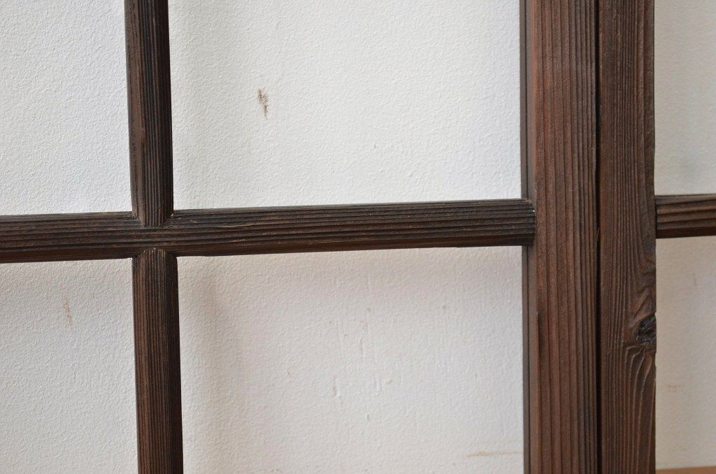 昭和レトロ 古い木のアンティークガラス引き戸2枚セット(窓 建具)
