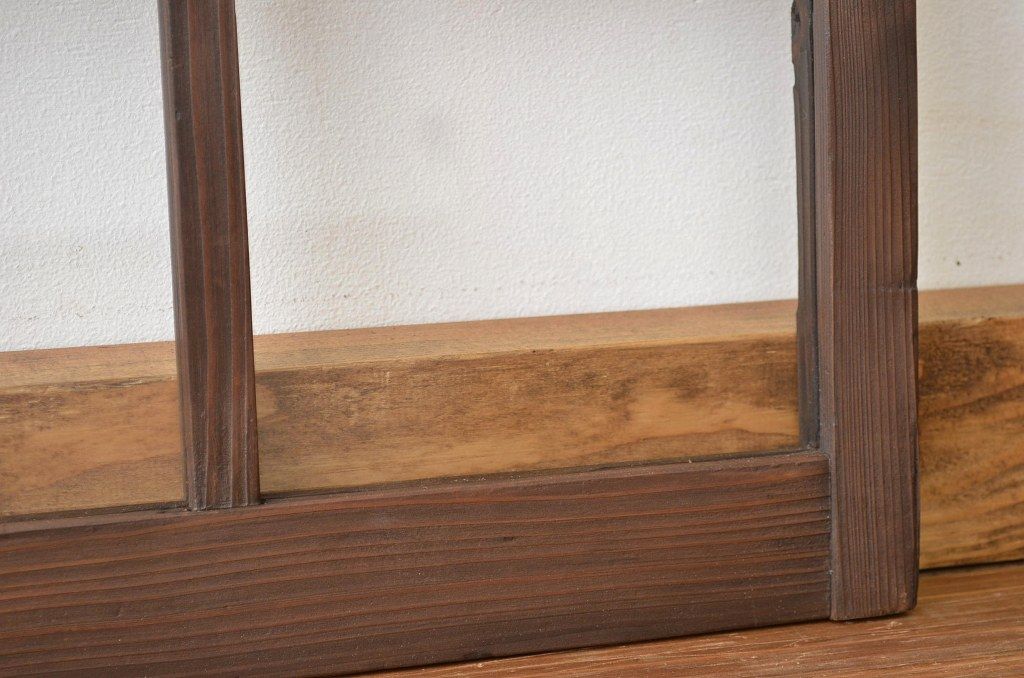 昭和レトロ 古い木のアンティークガラス引き戸2枚セット(窓 建具)