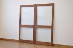 アンティーク 大版銀モールガラスの無垢材の引き戸2枚セット?(ガラス戸・建具)