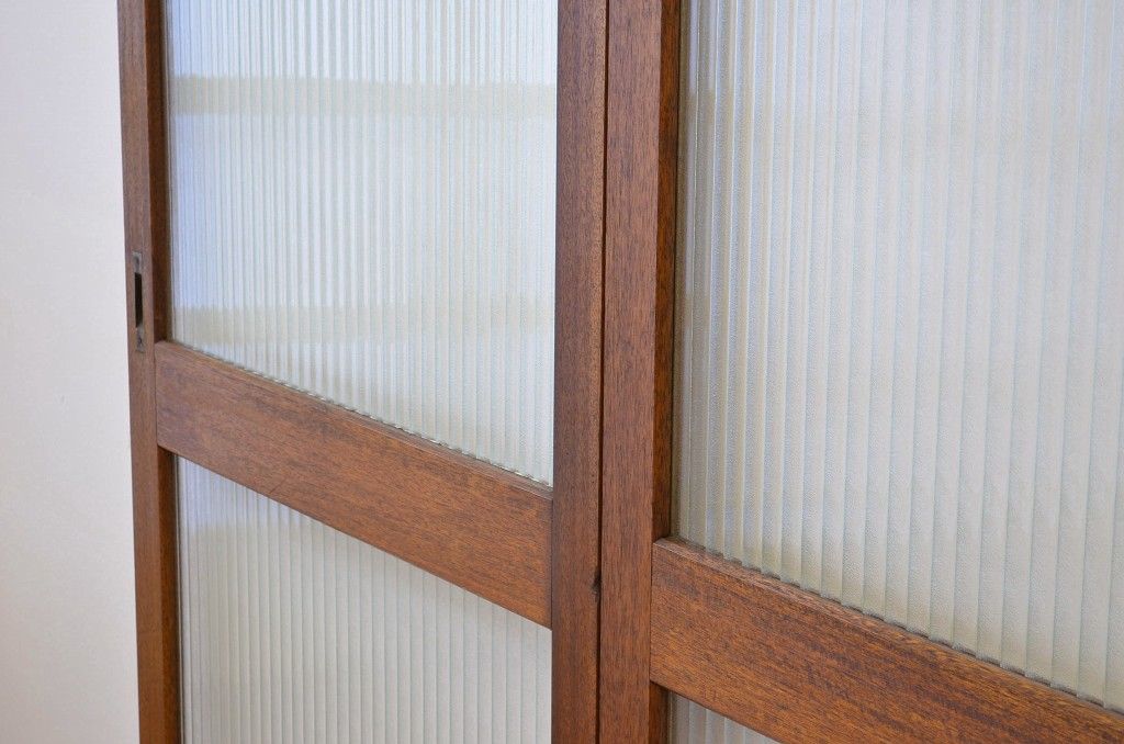 アンティーク 大版銀モールガラスの無垢材の引き戸2枚セット?(ガラス戸・建具)