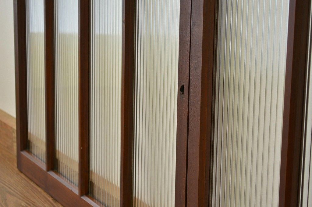 昭和レトロ 古い木のモールガラス引き戸2枚セット(窓・建具・ガラス戸)