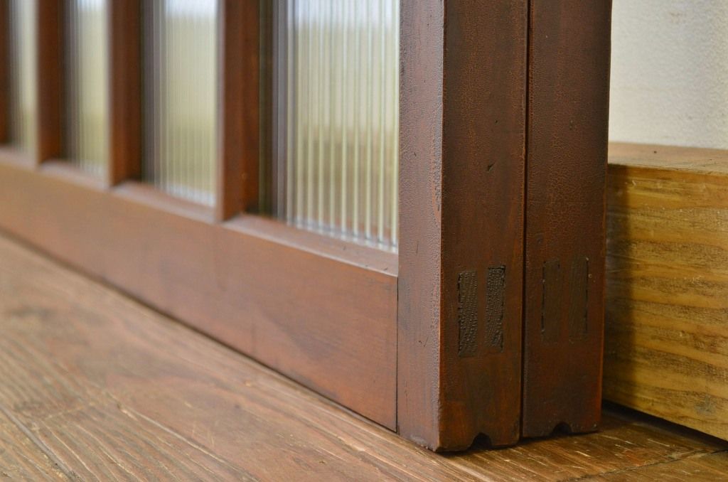 昭和レトロ 古い木のモールガラス引き戸2枚セット(窓・建具・ガラス戸)