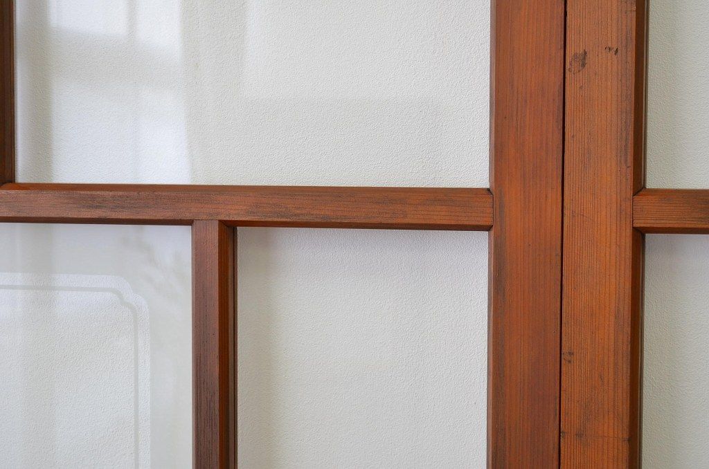 アンティーク 古い木の素敵な雰囲気のガラス戸2枚セット(引き戸・建具)