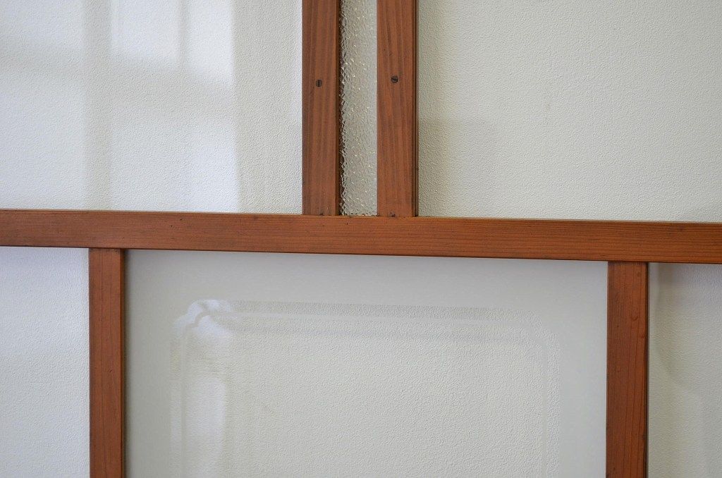 アンティーク 古い木の素敵な雰囲気のガラス戸2枚セット(引き戸・建具)
