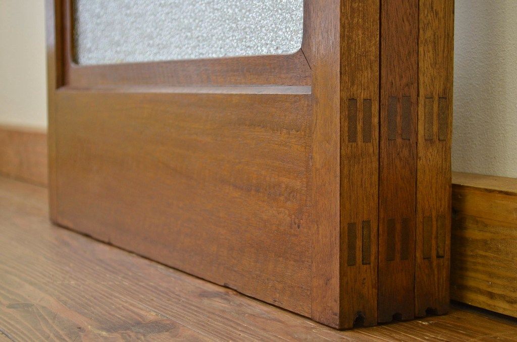昭和レトロ 古い木の上質な造りのダイヤガラス入りガラス戸3枚セット(引き戸・建具)