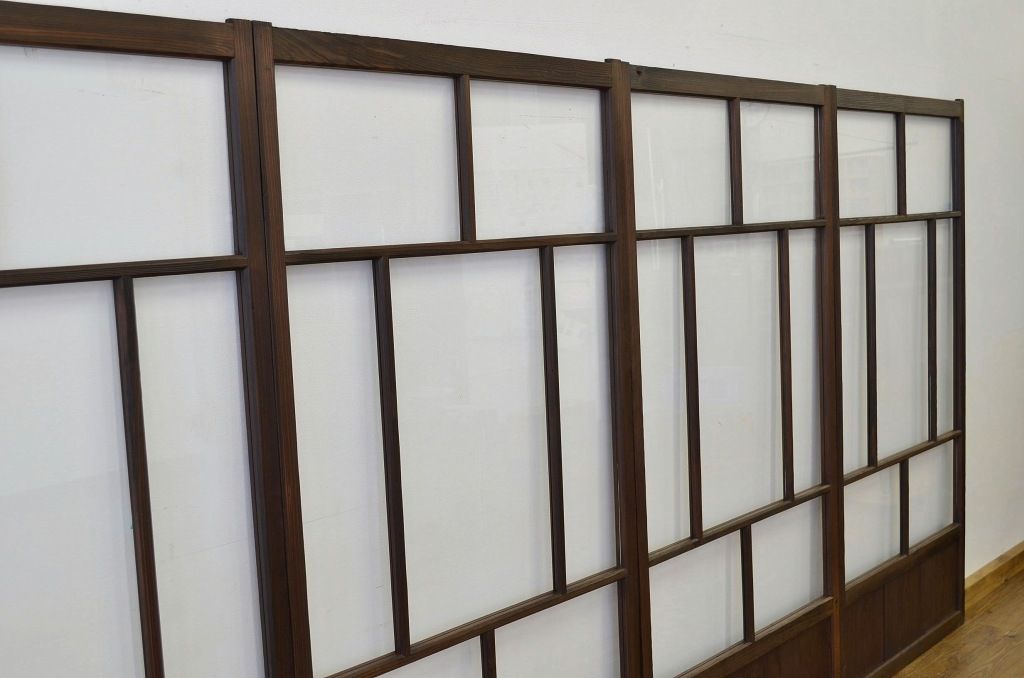 昭和レトロ 古い木のシックなガラス戸4枚セット(引き戸・建具)
