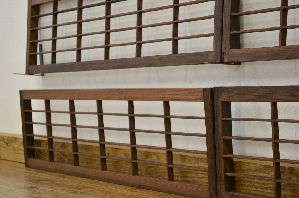 味わいある木の障子格子戸(引き戸)4枚セット 欄間