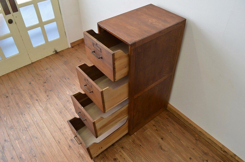 レトロ家具　昭和レトロ 重厚なナラ材大型引き出し(書類ケース・ドロワー)