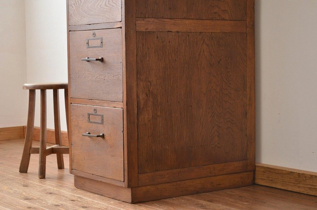 レトロ家具　昭和レトロ 重厚なナラ材大型引き出し(書類ケース・ドロワー)
