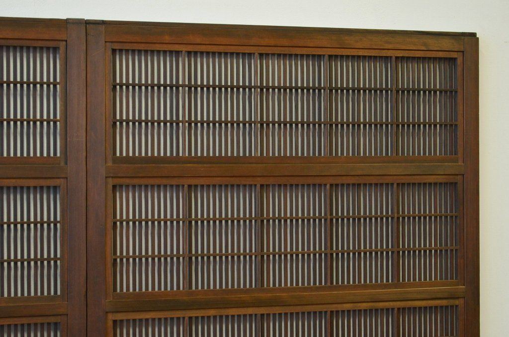 古民具・骨董 細格子の素敵な腰板欅の上質な裏障子付き格子戸4枚セット