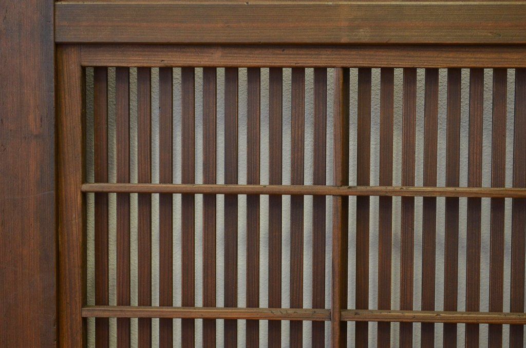 古民具・骨董 細格子の素敵な腰板欅の上質な裏障子付き格子戸4枚セット