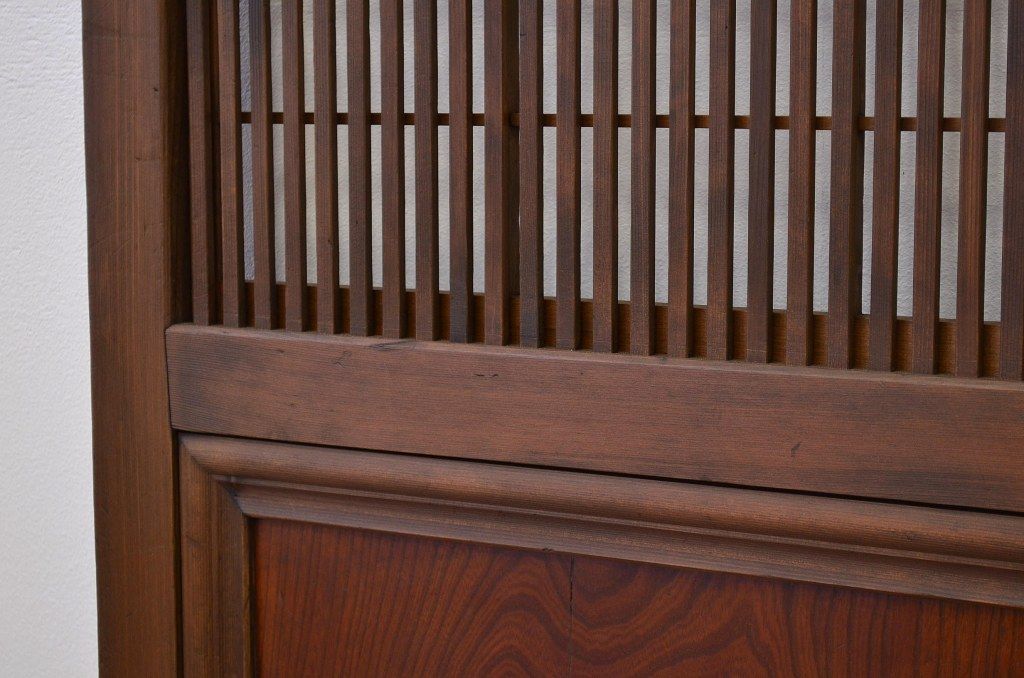 ★古民具・骨董 上質な造りのダイヤガラスと腰板欅の裏障子付き格子戸2枚セット(引き戸)
