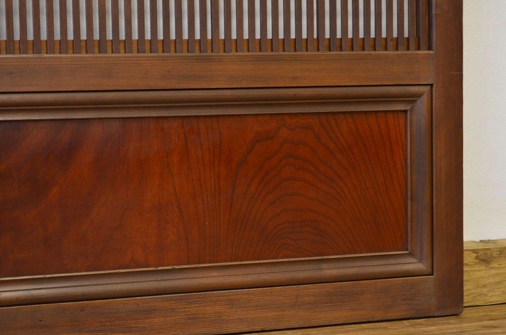 ★古民具・骨董 上質な造りのダイヤガラスと腰板欅の裏障子付き格子戸2枚セット(引き戸)